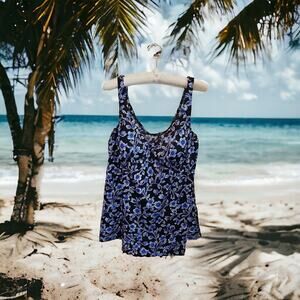 Maxine Of Hollywood Blue Floral One Piece SwimDress Bathing‎ Swimsuit Size 30W